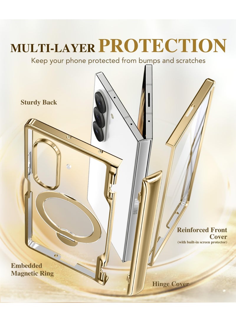 BERFY for Z Fold 7 Case with 360 Spin Magnetic Stand, Compatible with Magsafe, Built-in Screen Protector, Clear Plating Full-Body Shockproof Protective Phone Case for Samsung Galaxy Z Fold 7, Gold - Image 4